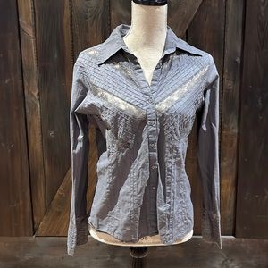 Paper Moon grey long sleeve lace detail button down top